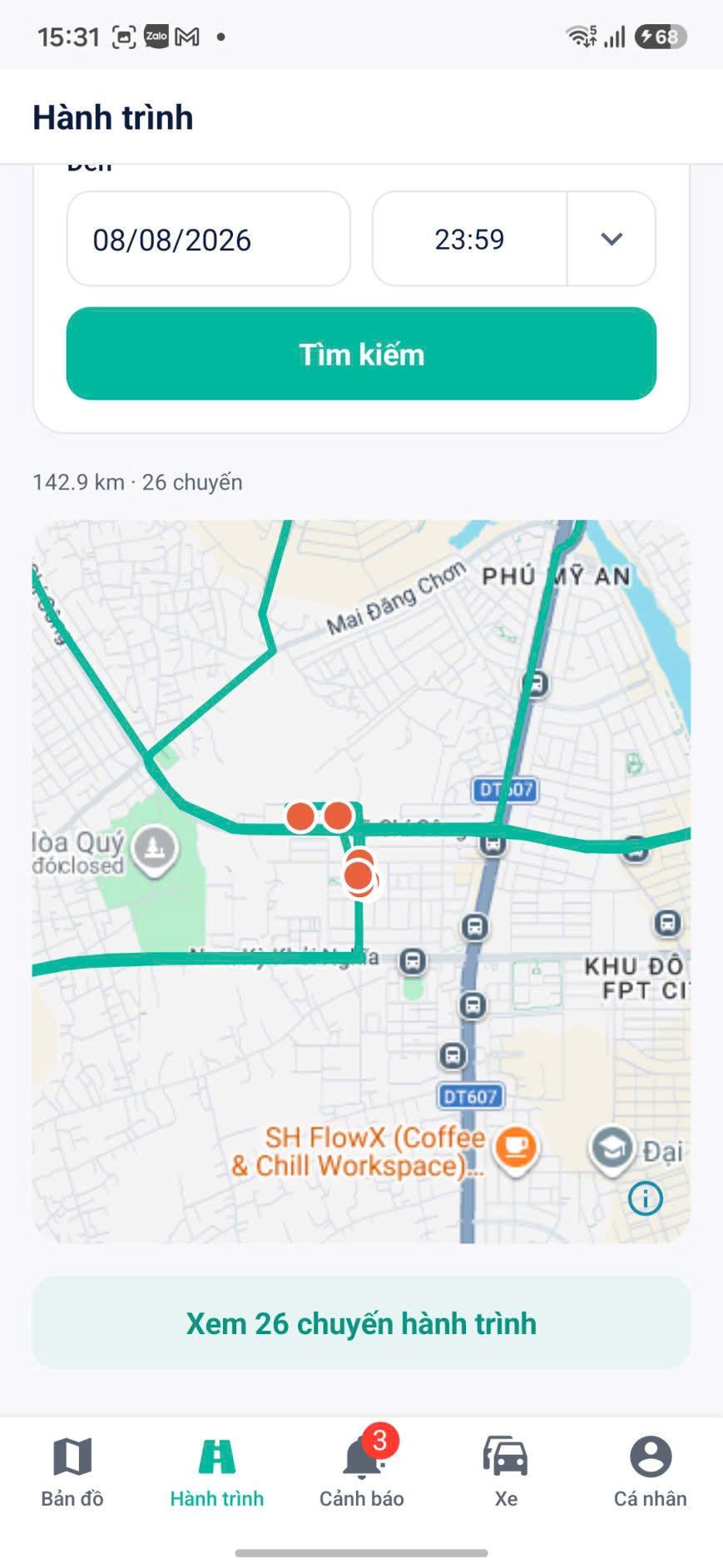 Ứng dụng PINA Tracking — Xem lại hành trình